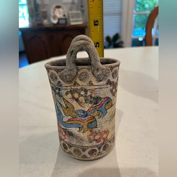 Vintage handmade style South American fish pottery bag vase. GUC! - Picture 5 of 6